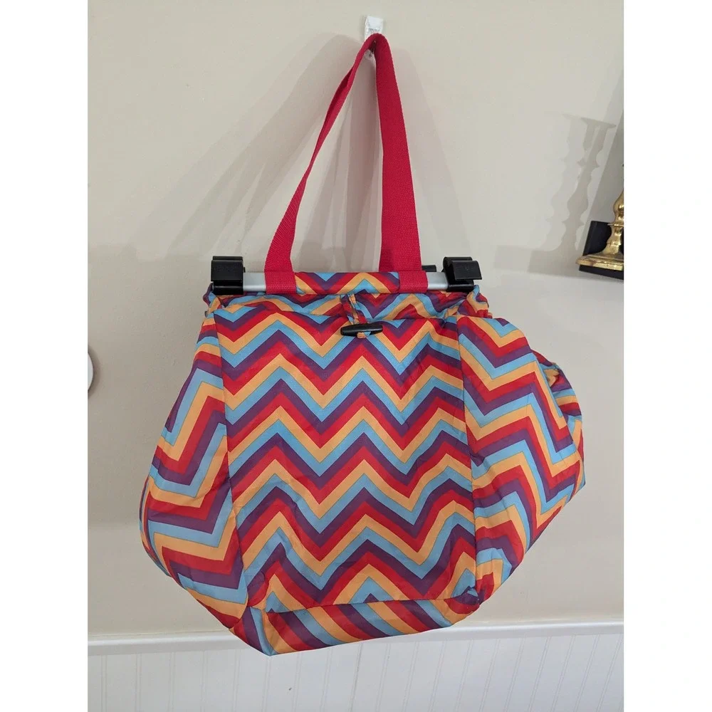 Sachi Insulated Shopping Cart Bag Multicolor Chevron Foil Lined Tote